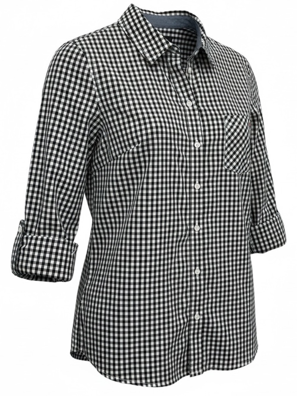 TOMMY HILFIGER b&w checked 100% cotton roll tab sleeve button front shirt Lg NWT